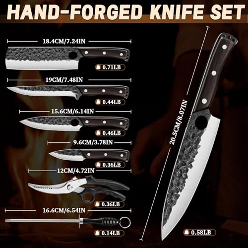 Golden Bird Japanese Chef Knife Set with Roll Bag, Hand Forged Butcher Knife Set for Meat Cutting, Outdoor BBQ Knives for Men, Christmas Gifts for Men Women - size: 8.07inches