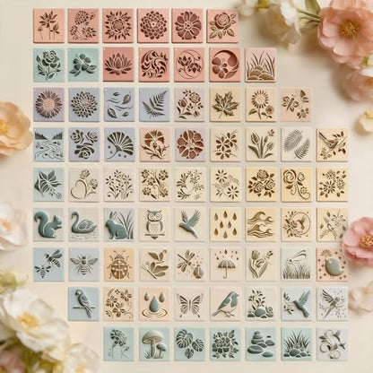 Marspark 72 Pcs Small Stencils for Crafts Reusable 3 Inch Stencils for Painting on Wood DIY Craft Paint Template for Wall Home Decor Card Rock Canvas Drawing Holiday (Flower Plants) - style: Flower Plants