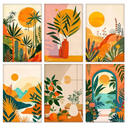KEYIFA 6 Pack Paint by Numbers Kit, Stretched Canvas Boards for Painting for Adults, No Crease Acrylic Oil Painting for Students Beginners Favor Sip & Paint Party Supplies, Plants Landscape (8x12) - color: 001-Plants