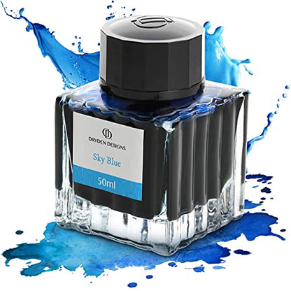 Dryden Designs Ink Bottle for Fountain Pen | Luxury Edition, Smooth Flow, Compact Designed 50ml Sky Blue - color: Blue [Sky Blue] Ink Bottle