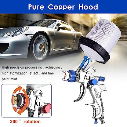 HVLP Paint Gun with 1.4/1.7/2.0mm Nozzles,Air Spray Paint Gun w/10pcs 20 Ounce Mixing Cup and Lids & Air Pressure Gauge for Car Painting,Furniture Surface Spraying (Blue) - color: Blue