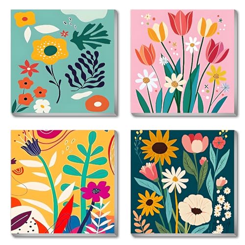 FQOVKYN 4 Pack Paint by Numbers Kit for Adults with Frame Flower Easy, Abstract Art Floral Framed Painting by Numbers on Canvas, DIY Acrylic Watercolor Oil Paint Kits for Home Decor 8 x 8 Inch - color: DKMT0566-DKMT0567-DKMT0568-DKMT0569-US