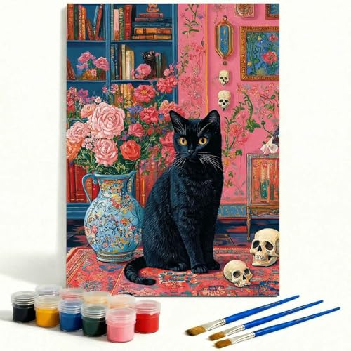 Amphol Paint by Numbers Kit for Adults - Mystic Black Cat Paint by Numbers Kit for Beginners, 16”x20” DIY Oil Painting Kit on Unframed Canvas for Home Wall Decor, Stress Relief with Acrylic Paint Set - color: Mystic Black Cat