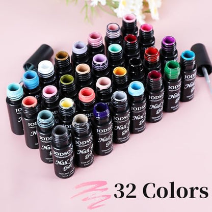 JODSONE Gel Polish Nail Art Gel Liner Set 32 Colors Orange Grey Pink Green Blue White Black Need U V Lamp Cured with Thin Brush,Nail Art Gifts for Women - color: LB01-LB32