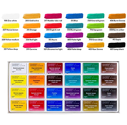 Sonnet Student Grade Watercolor Paint Set 24 Full Pans 2.5ml Vibrant Colors for Artists and Beginners in Cardboard Box by Nevskaya Palitra
