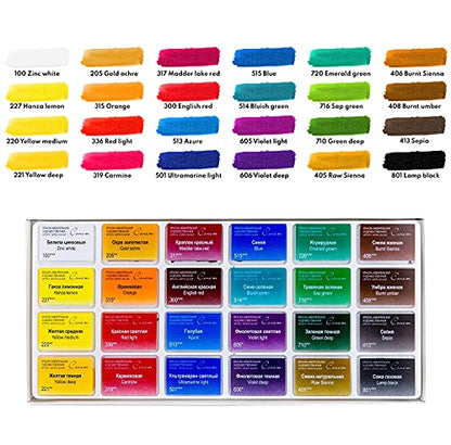 Sonnet Student Grade Watercolor Paint Set 24 Full Pans 2.5ml Vibrant Colors for Artists and Beginners in Cardboard Box by Nevskaya Palitra
