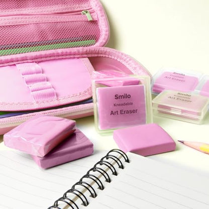 Smilo 8-Pack Pink Kneaded Erasers | Moldable & Dust-Free Putty Eraser | No Smudge Art Eraser with Case for Drawing - color: Pink
