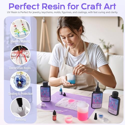 HeyClear 300g UV Resin kit Super Clear, Hard, Low Odor, Premixed UV Epoxy Resin Glue Fast Curing for Beginners Jewelry Making, DIY Crafts, Coating and Resina Art - size: 300g