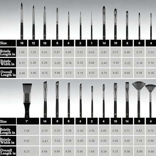 Professional Paint Brushes Set of 25 for Acrylic Painting - Oil & Watercolor Brush Kit with 9 Shapes, Canvas Roll, Synthetic Bristles, Ergonomic Handles（Matte Black） - color: Black Matte