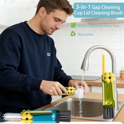 3 in 1 Cup Lid Gap Cleaning Brush, Cup Lid Brush, Multifunctional Water Bottle Cleaning Brush, Home Kitchen Crevice Brush Tools for Tiny Cup Lid Detail, Bottle Tight Spaces Cup(3 PCS) - color: Black, Green, Blue(3pcs)