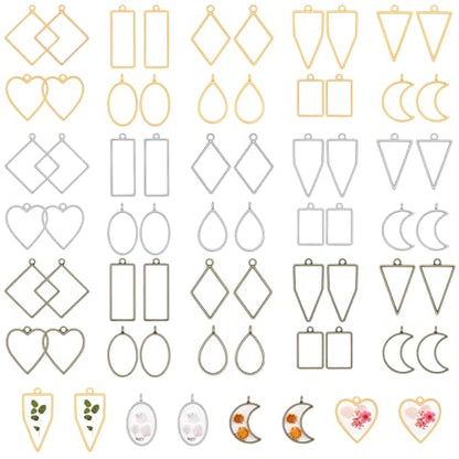 Gartful Open Bezels for Resin Jewelry Making, Hollow Frame Pendants with Jump Rings, Craft Bezels for Necklace, Earrings - style: 10 Styles - 60PCS