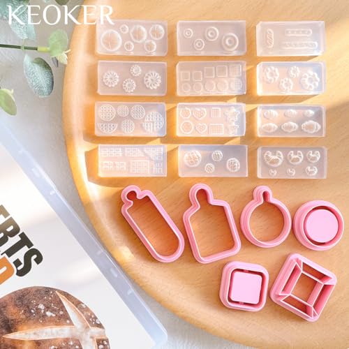 KEOKER Dessert & Bread Polymer Clay Molds & Charcuterie Boards Clay Cutters, Clay Silicone Molds, 6 Shapes Polymer Clay Cutters, 12pcs Earring Molds for Polymer Clay, Polymer Clay Molds for Jewelry - color: B Color