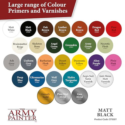 The Army Painter, Base Primer Matt Black, 400 mL Acrylic Spray Primer, Spray Paint Basecoat for Miniature Priming, Tabletop Roleplaying, Boardgames, and Wargames modelling - color: Matt Black