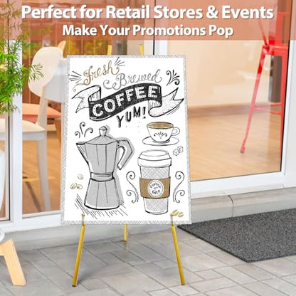 WRINGKIT Gold Easel Stand for Sign, Heavy Duty Metal Adjustable Display Stand with 4 Tier, 42.5'' Height Large Floor Standing Easel for Painting, Poster, Mirror, Art, Welcome Wedding Signs