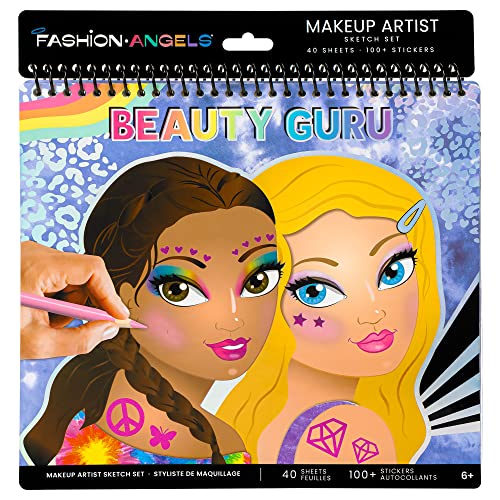 Fashion Angels Make-up & Hair Design Sketch Portfolio, Includes 40 Sketch Sheets, 4 Stencil Sheets & Stickers, Sketchbook for Beginners & Kids Ages 6+ - color: Make-up & Hair