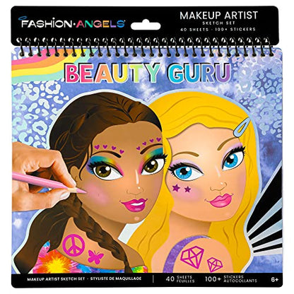 Fashion Angels Make-up & Hair Design Sketch Portfolio, Includes 40 Sketch Sheets, 4 Stencil Sheets & Stickers, Sketchbook for Beginners & Kids Ages 6+ - color: Make-up & Hair