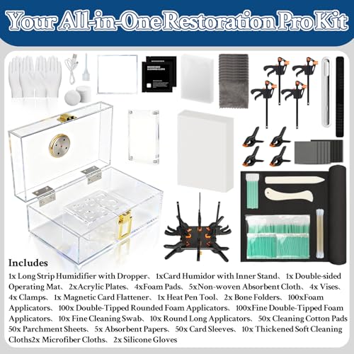 DEDC Card Cleaning Kit Flattening Restoration Repair Care Sport Card with Heat Pen, Acrylic Humidor and Accessories – Complete Solution for TCG Collectors and Enthusiasts Premium - style: DEDC PREMIUM