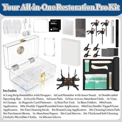 DEDC Card Cleaning Kit Flattening Restoration Repair Care Sport Card with Heat Pen, Acrylic Humidor and Accessories – Complete Solution for TCG Collectors and Enthusiasts Premium - style: DEDC PREMIUM