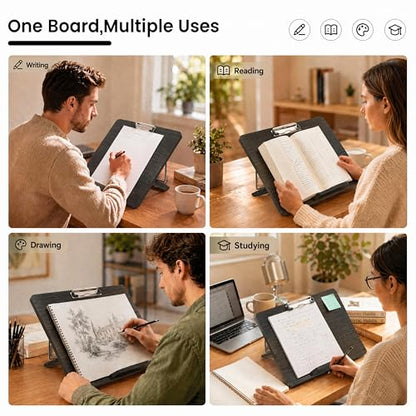 Slant Board for Writing, Adjustable Bamboo Writing Board with 6 Angles, Non-Slip Pads and Carrying Bag, Foldable Slanted Clipboard Easel for Handwriting, Reading, Drawing, Homework and Study Black - color: Black