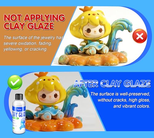 Air Dry Clay Glaze - 6.8oz Transparent High Gloss Waterproof , Pottery & Polymer Clay Glaze, Anti-Scratch Wear Crack Varnish for Sealing Acrylic Painting, DIY Pottery, Wood & Acrylic Art