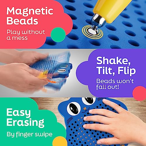 AYNAT FUN Magnetic Drawing Board for Kids & Toddlers with Beads and Magnet Stylus Pen - Magnetic Travel Toy for Airplane & Car Ride Activities for Kids - color: Blue