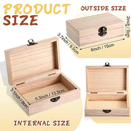 Yookeer 8 Pieces Unfinished Wooden Boxes with Hinged Lid Bulk Wood Box for Crafts Rectangle Keepsake Front Clasp Wooden Storage for Crafts Paint DIY Hobby Jewelry Arts, 6 x 3.7 x 2 Inch