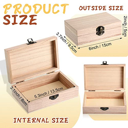 Yookeer 8 Pieces Unfinished Wooden Boxes with Hinged Lid Bulk Wood Box for Crafts Rectangle Keepsake Front Clasp Wooden Storage for Crafts Paint DIY Hobby Jewelry Arts, 6 x 3.7 x 2 Inch
