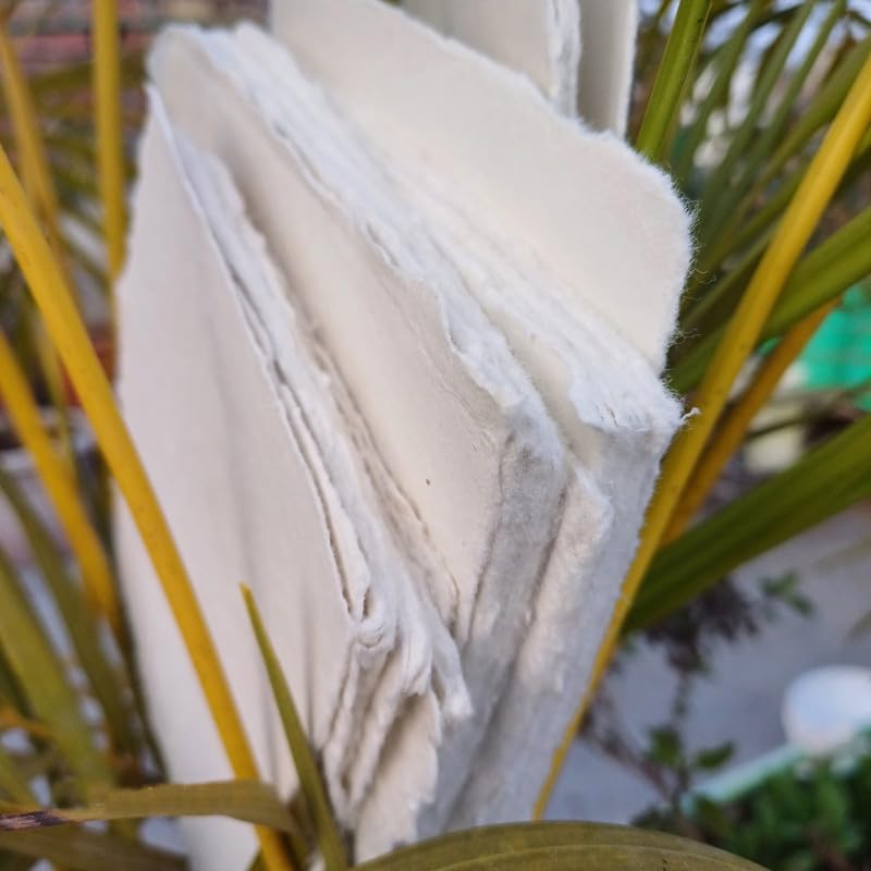 A6-400 GSM / 25 Sheets - Rough/Textured Drawing/Sketching Paper 4x6 inches - Handmade/Deckle Edge Paper Made from Virgin Egyptian Cotton - Off-White by Deckle Papers - size: 4x6"