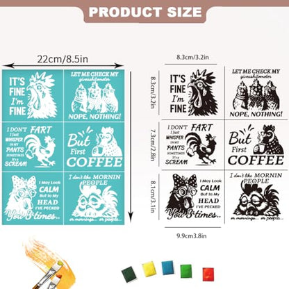 2 Sheets Chook Silk Screen Stencil, Humorous Chicken Reusable Stencils Templates Self-Adhesive Silk Screen Printing for Wall Border Wood Fabric Home Craft Decor - style: Chook