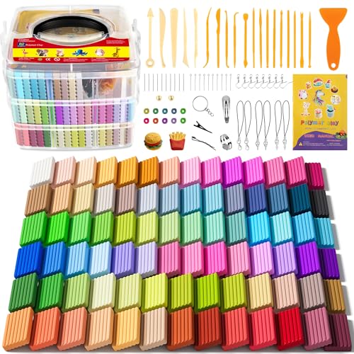 Polymer Clay 82 Colors, Modeling Clay for Kids, Non-Sticky Oven Bake Clay with Sculpting Tools and Accessories, Halloween Christmas Gift for Children and Artists - color: 82 Colors