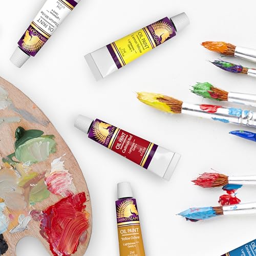 MyArtscape Oil Paint Set, 12 Colors, 12 x 0.71 fl oz (21 ml) Tubes, Artist Quality Lightfast Heavy Body Highly Pigmented Oil Paints with Excellent Coverage, Professional Painting Supplies