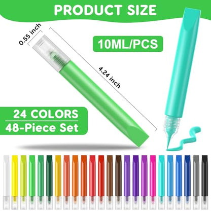 48 Pcs Suncatcher Paint Pens, Stained Glass Sun Catcher Pens 24 Colors 10ML Each, Suncatcher Kit Glass Paint Window Art Pen Crafts for Gift DIY Party Activity Supplies