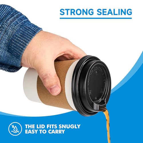 RACETOP 12 oz 100 Pack Disposable Paper Coffee Cups with Lids, Sleeves and Stirrers, Hot Cups, Paper Cups with Lids, Sleeves and Stirrers, Ideal for Home/Office - size: 12 oz