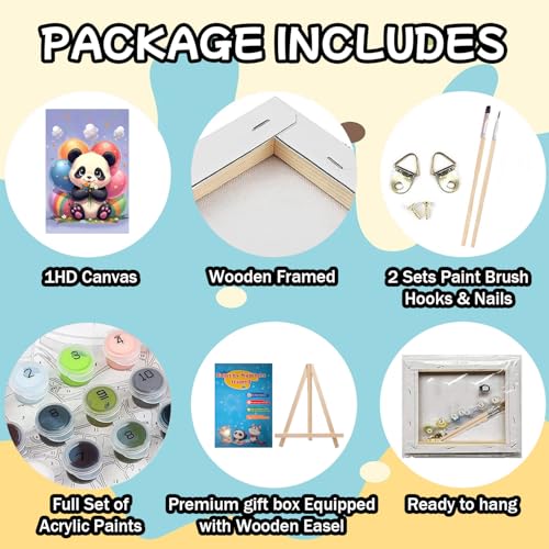WEMEON Panda Paint by Numbers Kit for Kids with Frame and Easel, Easy Paint by Numbers Kits for Kids Ages 8-12, Small Painting by Number for Birthday Gift, Painting Party(10X12inch) - color: DAYH-0072-US(8X12inch)
