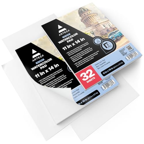 ARTEZA Watercolor Paper, Pack of 2, 32 Sheets Each, 11x14 Inches Watercolor Sketchbook, 140lb/300gsm, Cold Press, Acid Free Art Paper