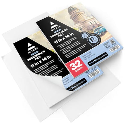 ARTEZA Watercolor Paper, Pack of 2, 32 Sheets Each, 11x14 Inches Watercolor Sketchbook, 140lb/300gsm, Cold Press, Acid Free Art Paper