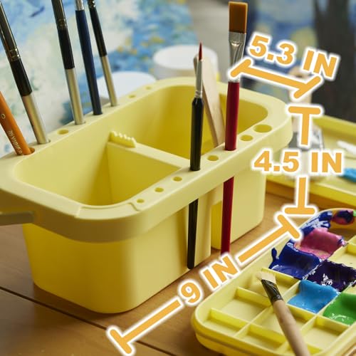 SEVENY Paint Brush Cleaner, Holder & Organizer with Palette, Yellow | Acrylic, Watercolor, Water-Based Paints - color: Yellow