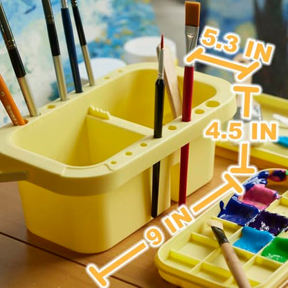 SEVENY Paint Brush Cleaner, Holder & Organizer with Palette, Yellow | Acrylic, Watercolor, Water-Based Paints - color: Yellow