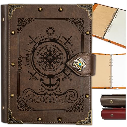 DUROTAN Compass Journal Notebook,Unique A5 Binder 400 Page | For Travel Diary Writing Journal Notebook for Men Women Dnd Gift with Blank Pages - color: 9-GrayBrown-Compass
