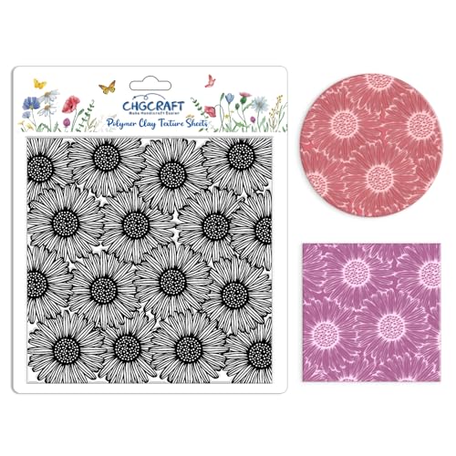 CHGCRAFT Wishing Flowers Polymer Clay Texture Sheets Silicone Texture Stamp Clay Texture Mat Modeling Pattern Pad Texture Sheets for Jewelry and Clay Earrings Tools, 5.5x5.5 inch - style: Wishing Flowers