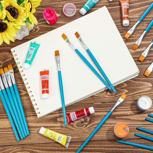 Zonon 30 Pieces Paint Brushes Bulk Small Flat Top Acrylic Oil Paint Brush for Artists Mini Touch up Crafts Detail Painting(1/2 Inch,Blue) - color: Blue, size: 1/2 Inch