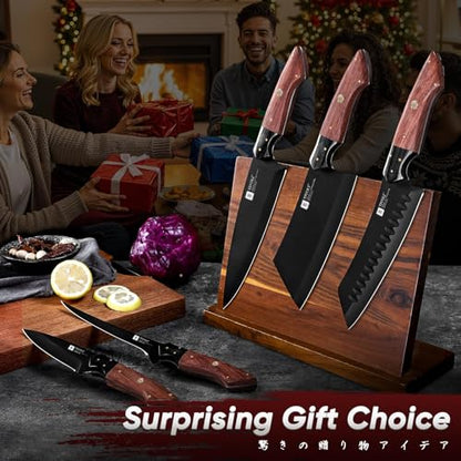 TIVOLI Kitchen Knife Set 5pcs - Chef Knife Set with Full Tang Wooden Handle - Cleaver, Boning, Fillet, Santoku, Kitchen Utility Knives - Cooking Gifts for Men and Women - size: 8.1