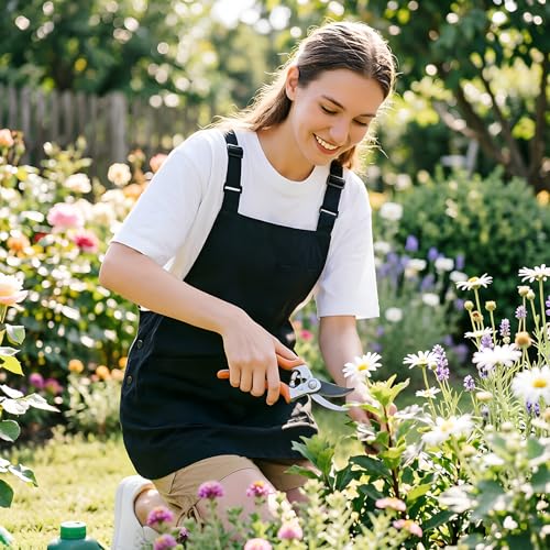 NEWGEM Waterproof Apron with Pockets for Women Cooking Painting Baking Gardening - color: 6 Pockets Black