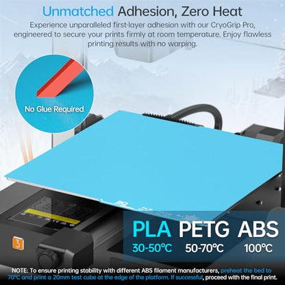BIQU CryoGrip Pro Frostbite for Kobra 3 Combo/Kobra 3 V2 3D Printer 250x250MM Cold Build Plate Double Sided Strong Adhesion Spring Steel Sheet Room Temperature Print Upgrade Removable Heated Bed Cover - style: Frostbite(Kobra 3 Combo//Kobra 3 V2)