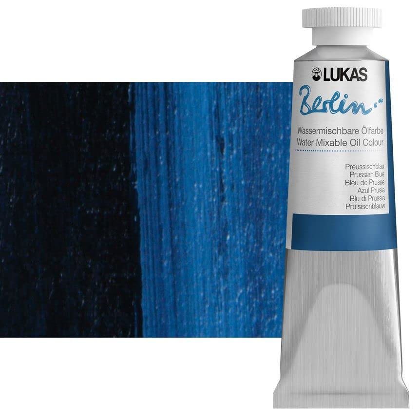 Lukas Berlin Pro Artists Water Mixable Oil Paint 37 ml Tube Prussian Blue, Water Soluble, Lightfast Pigments, Quick Drying, Easy Clean-Up, Eco-Friendly, Professional Quality, 40 Color Range - color: Prussian Blue, size: 1.25 Fl Oz (Pack of 1)