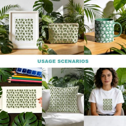 2 Sheets Monstera Leaf Silk Screen Stencil, Tropical Leaf Self-Adhesive Silk Screen Printing Stencils Reusable Mesh Stencil for Painting on Wall, Wood, T-Shirt, Home Craft Decor - style: Tropical Leaf