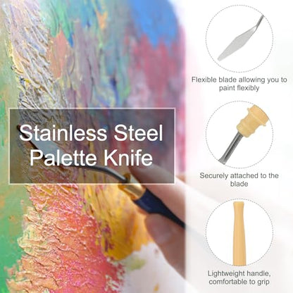 YOKIVE 5 Pcs Stainless Steel Palette Knife, NO.6 Professional Art Spatula Oil Painting Accessories Color Mixing Scraper with Plastic Handle, Great for Canvas Acrylic(Yellow, 6.89 -Inch) - style: NO.6
