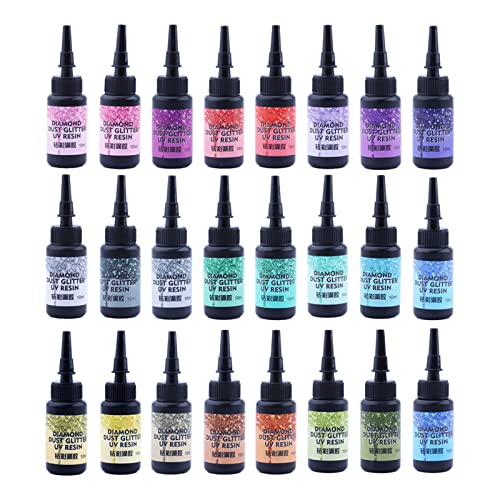 No Odor Colored UV Resin Diamond Glitter 24Colors - D24 UV Light Curing Ultraviolet Cure Resin Glue for Small UV Resin Molds, Jewelry Making - Earrings,Rings,Keychains - 0.35 oz/10ml Each - size: 240ml-D
