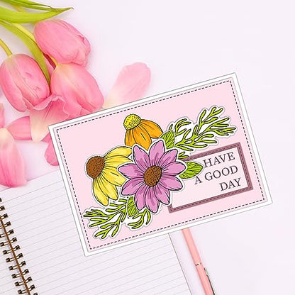 ORIGACH Daisy Flower Stamps and Dies and Layering Coloring Stencil Set, Silicone Stamps Metal Die Cut and Layering Stencil Template with Daisy Pattern for Card Making Scrapbooking DIY Crafting - color: Daisy