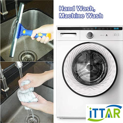 ITTAR Window Squeegee Cleaning Kit with 60" Extension Pole, Rotatable Glass Cleaner Tool 12" Rubber Blade & 2 Microfiber Pads, Window Washing Equipment for High Windows, Shower Doors, Car Windshield